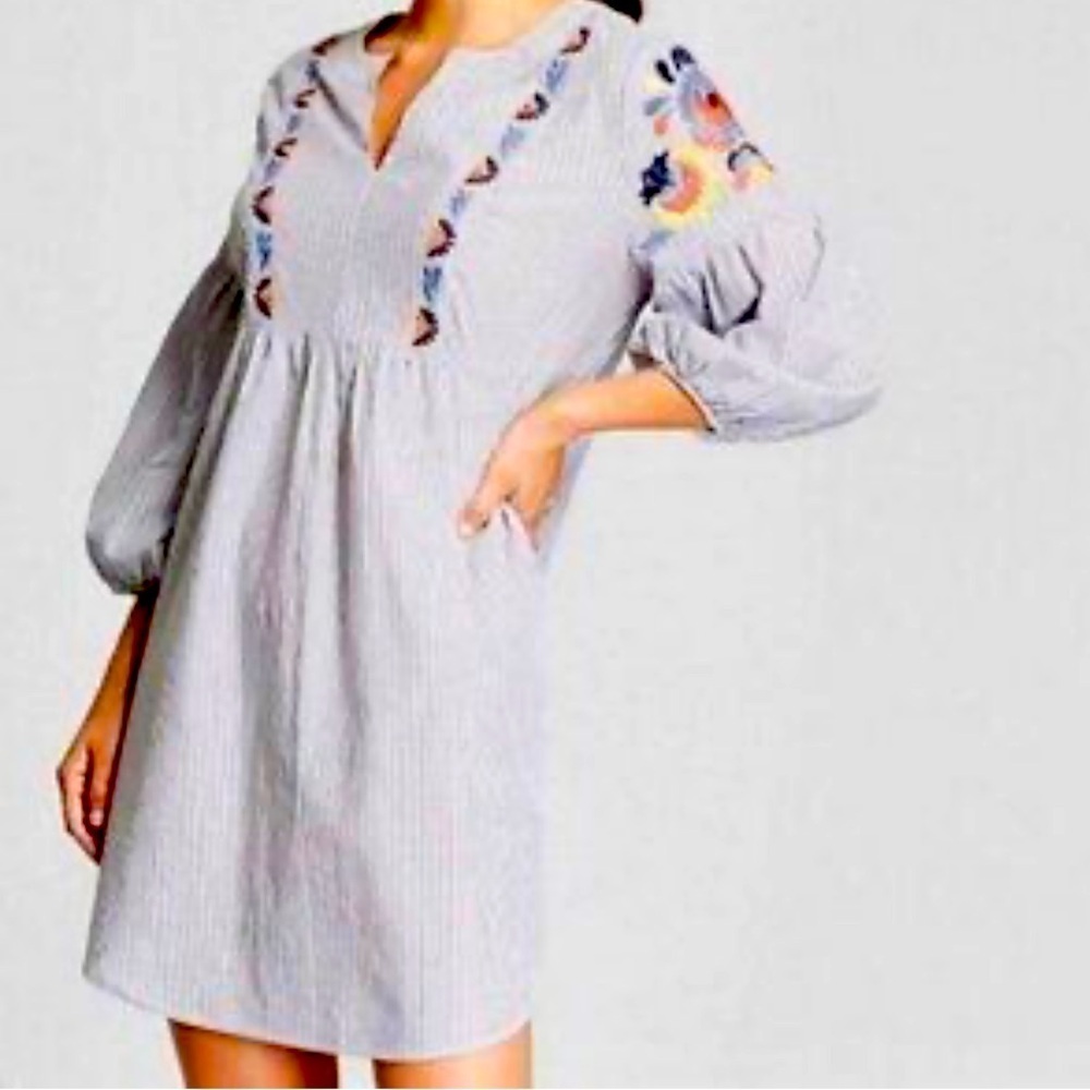 Retired Boho embroidered puff sleeve midi dress - Picture 2 of 8